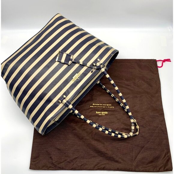Kate Spade Cedar Street Offshore Blue & Ivory French Striped Harmony Tote - Picture 3 of 11